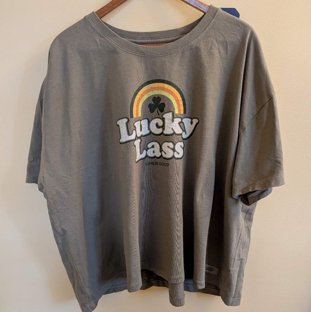 NWT Life Is Good Moss Green 'Lucky Lass' With Rainbox Tee XXL